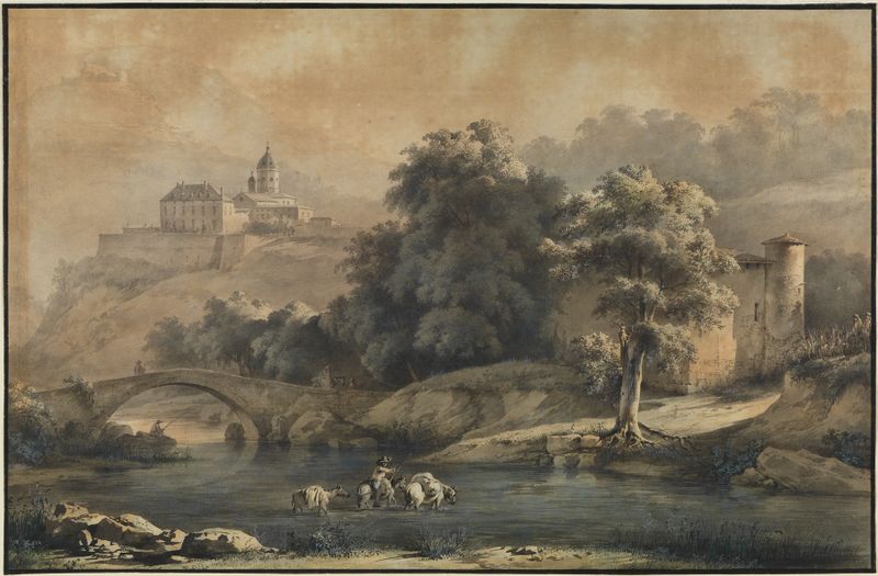 Landscape with a river and mountains, created by Jean-Jacques de Boissieu in 1795