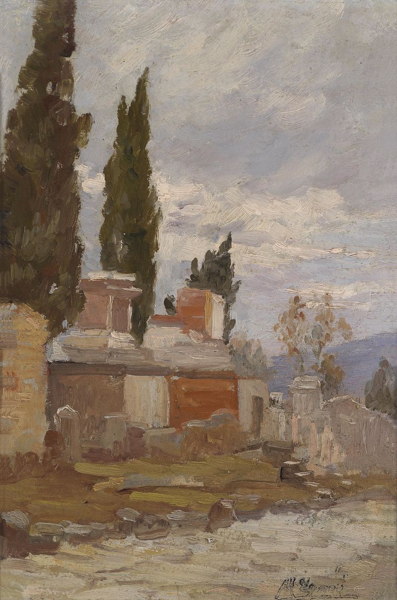 Südliche Landschaft by Marie Egner, impressionism, depicting hills and a tranquil sky.