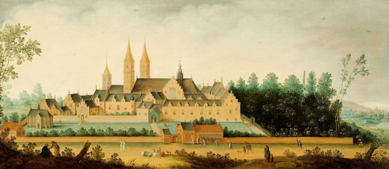 Landscape depicting the Abbey of Egmond-Binnen, oil painting by Claes Jacobsz. van der Heck