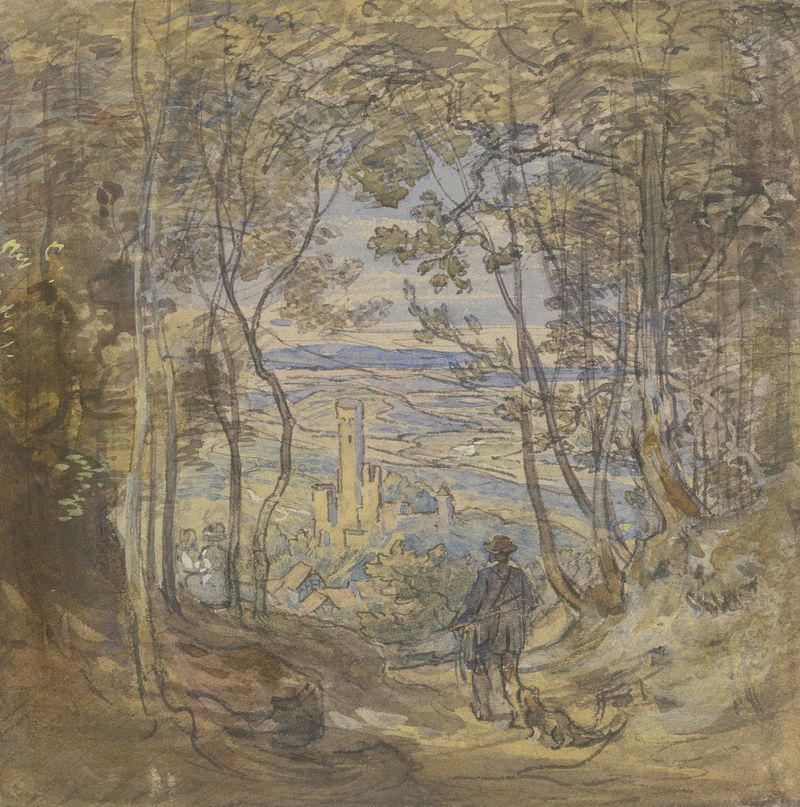 Vista da paisagem de Eppstein com árvores, por Anton Burger, pintura a óleo