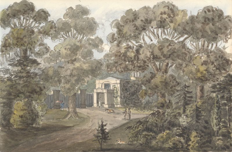 Lodge at Wanstead Grove, oil on canvas by Anne Rushout, depicting a lodge in autumn foliage.