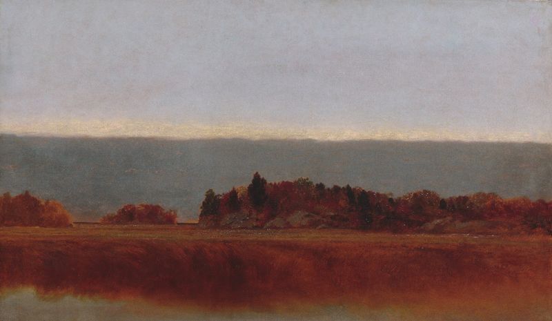 Salt Meadow in October, óleo de John Frederick Kensett, con follaje de otoño y un paisaje tranquilo.