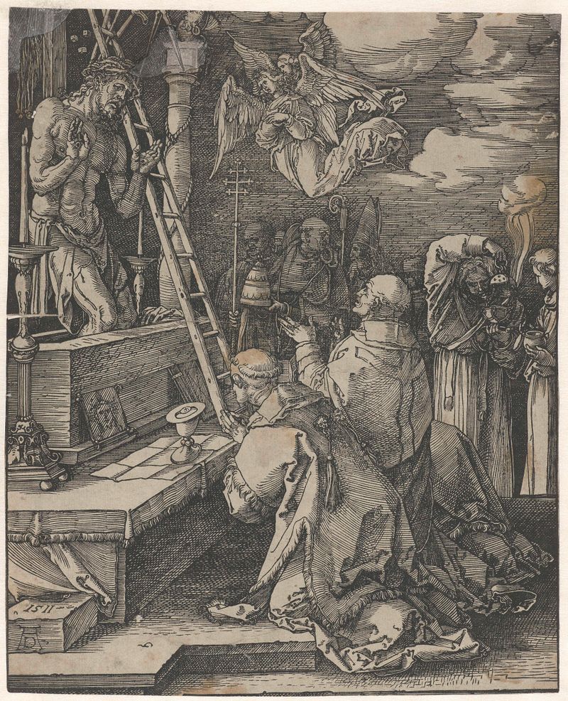 Gregoriusmis de Albrecht Dürer, grabado en papel que muestra una figura contemplativa iluminada.