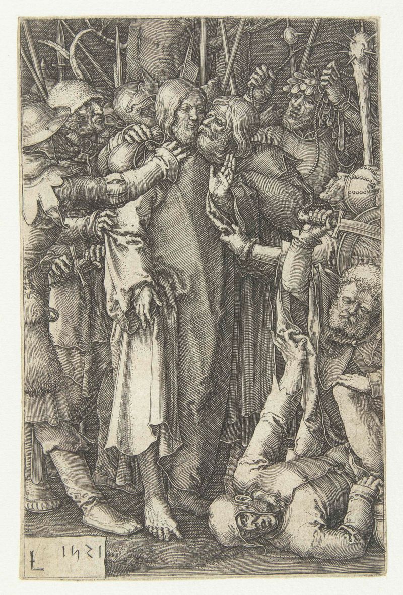 Gravura de Lucas van Leyden mostrando Cristo amarrado entre uma multidão