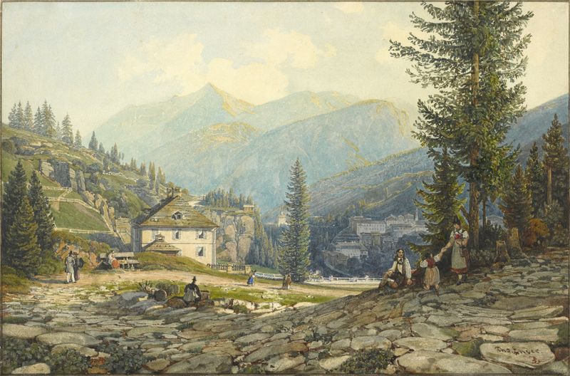 Paisagem com a residência do Arquiduque Johann por Thomas Ender, pintura a óleo