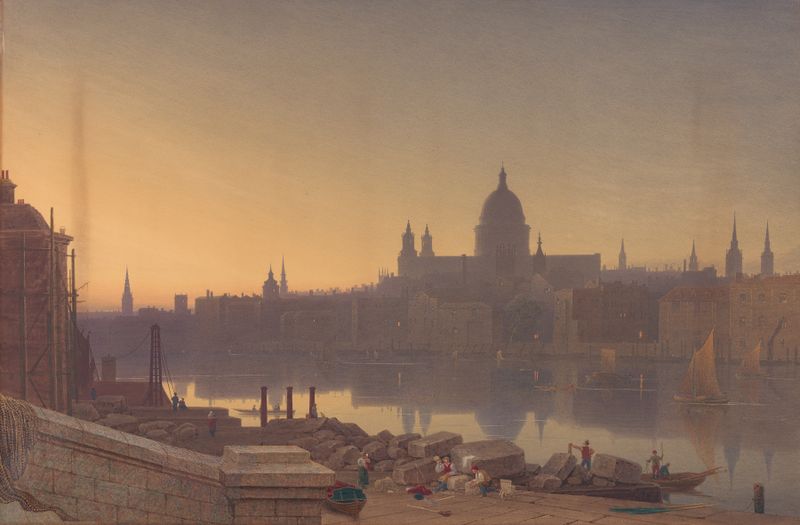 St. Paul's Cathedral at sunset, oil on canvas by George Fennell Robson