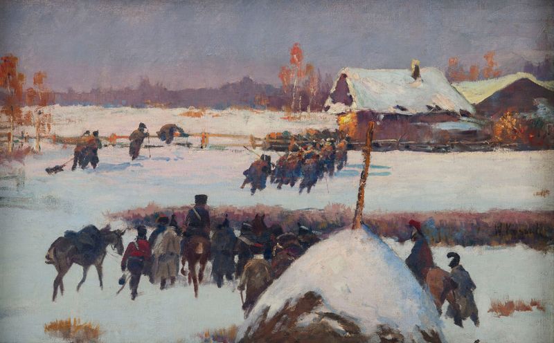Berezina, Study de Wojciech Kossak, pintura a óleo que retrata uma paisagem de rio serena.