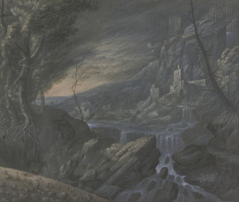 Landscape with mountains and castles, oil painting by Johann Nikolaus Gassner