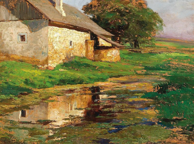 Paisagem com vegetação exuberante, pintura a óleo de Olga Wisinger-Florian