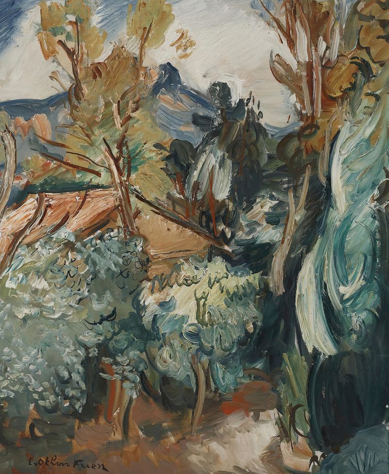 Paysage En Provence by Emile Othon Friesz, oil painting depicting vibrant clouds and sunlight.