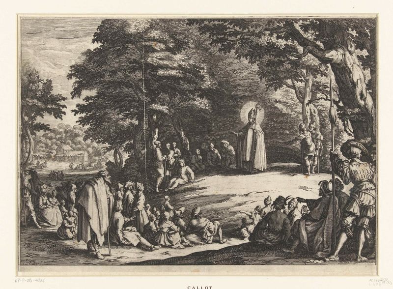 Grabado de Jacques Callot que representa a un predicador en un bosque