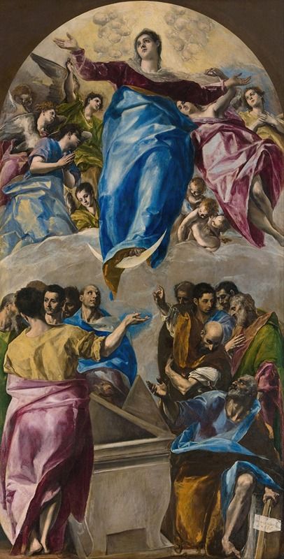 The Assumption of the Virgin by El Greco, oil on canvas, Virgin Mary ascending among figures and clouds.