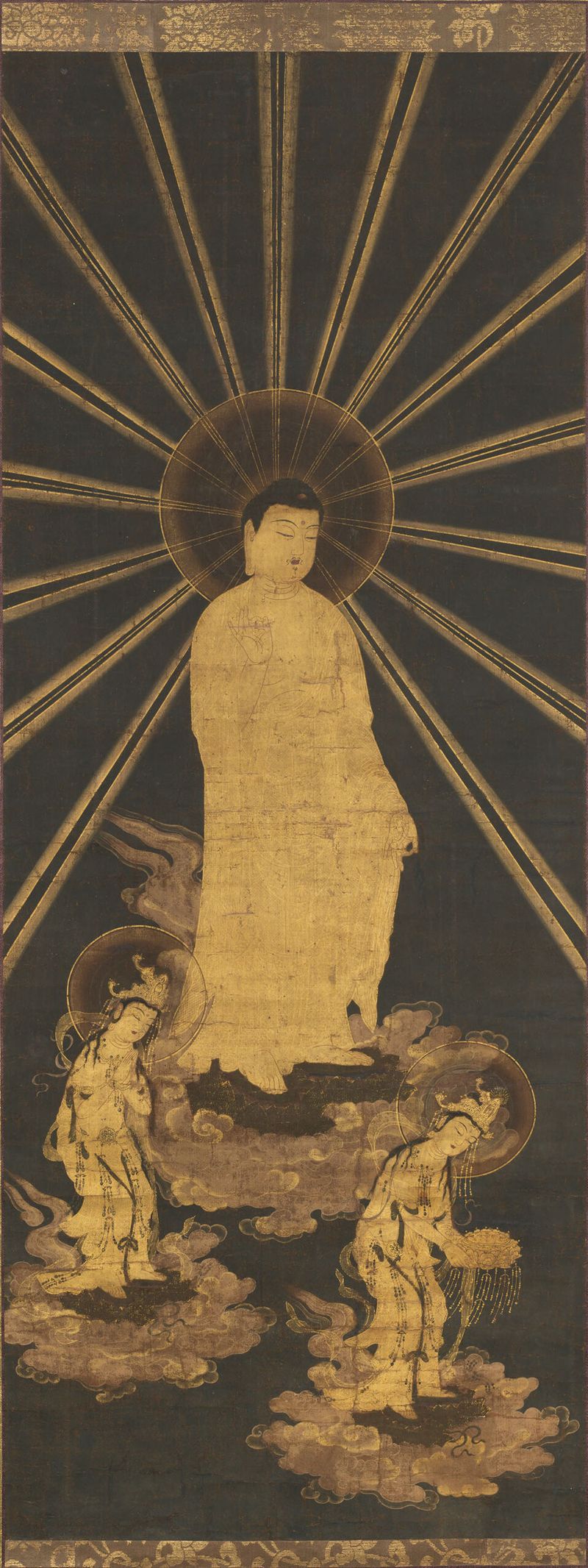 Welcoming Descent of Amitâbha Buddha, gold medium, unknown artist