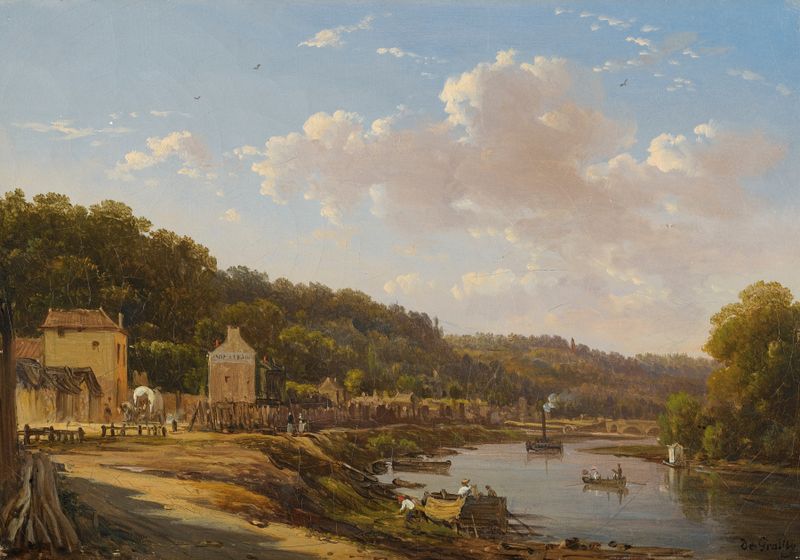 Paisaje del río Sena con reflejos, pintura al óleo de Victor de Grailly