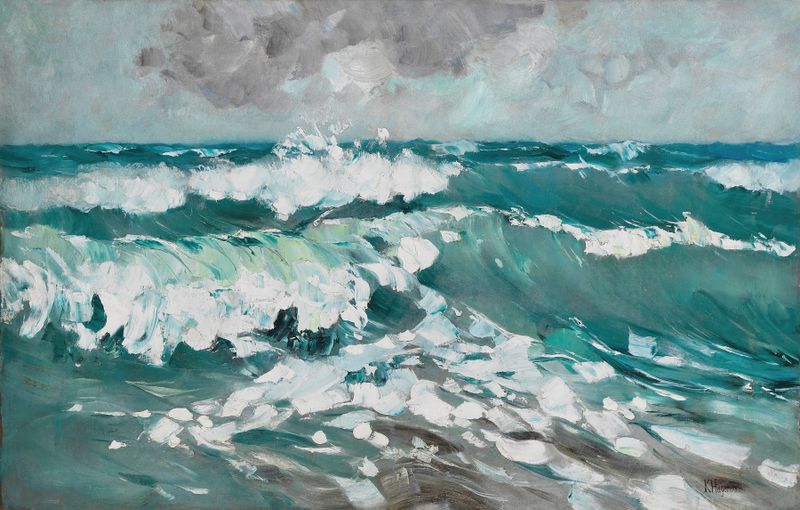 Dynamic ocean waves in oil on canvas by Karl Hagemeister