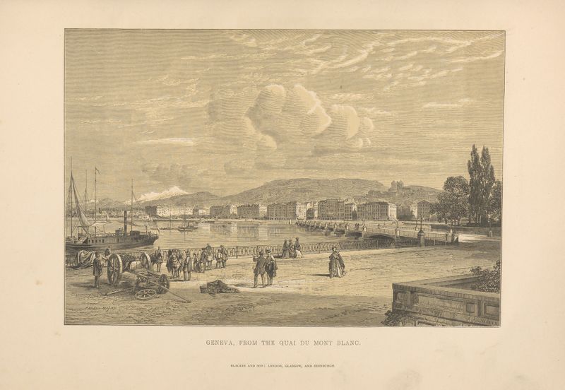 Paisagem de Genebra com barcos na água, óleo de Theodor Gsell Fels
