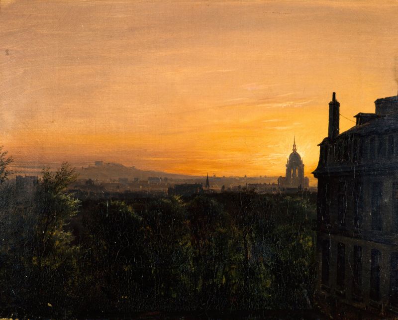 Landscape of Paris skyline in oil on canvas by François-Edme Ricois