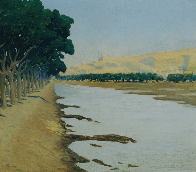 Landscape depicting the Citadel of Cairo at sunset, oil painting by Alphons Leopold Mielich