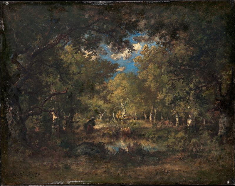 Paisagem florestal com árvores e luz, pintura a óleo de Narcisse-Virgile Diaz de La Peña