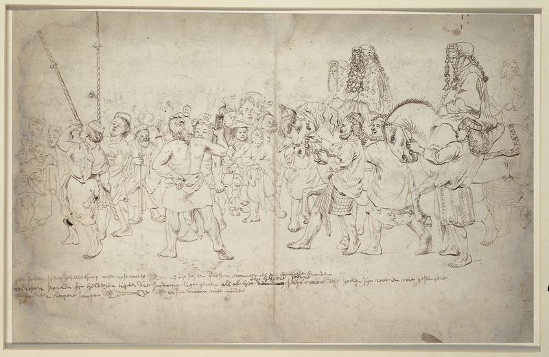 Genre scene depicting a wedding procession by Wouter Schouten, oil painting