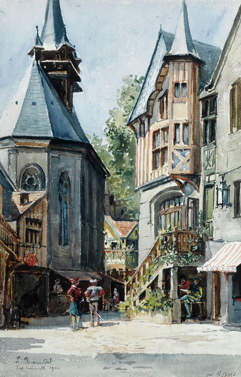 Genre scene depicting Parisians at a market, oil painting by Laure Brouardel