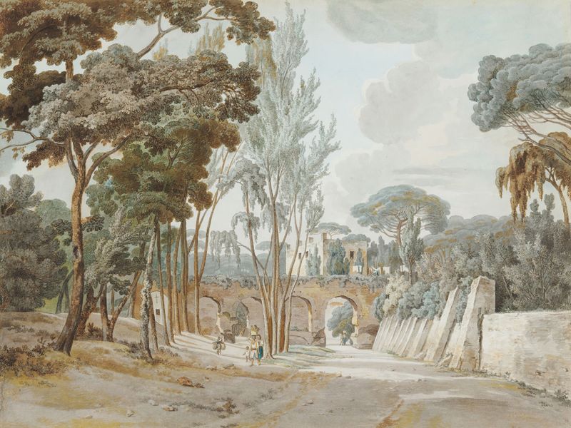 Ancient Aquaducts Near the Capodichino by William Pars, oil painting depicting weathered aqueduct structures