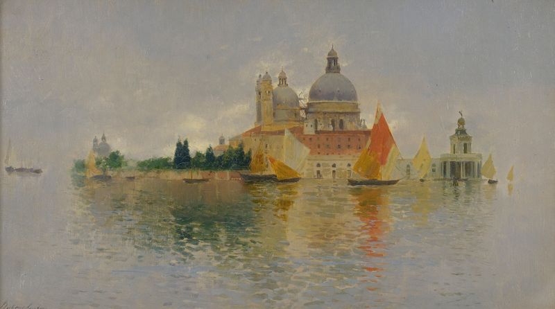 Landscape of Punta Della Dogana, oil on canvas by Rubens Santoro