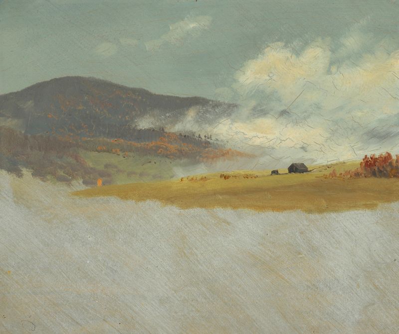 Hilly landscapes de Frederic Edwin Church, óleo que representa colinas exuberantes y colores vibrantes.