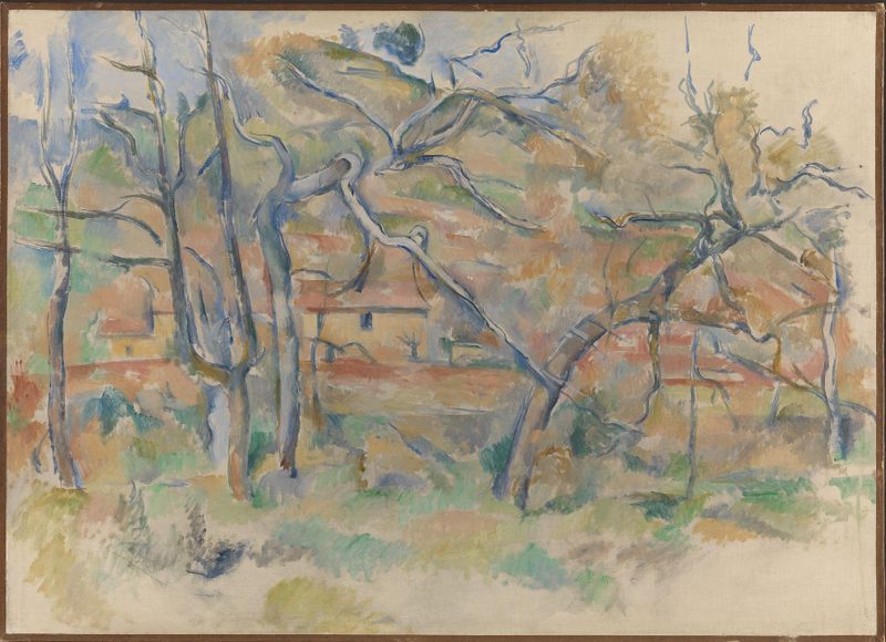 Árboles y casa en Provenza, pintura al óleo de Paul Cézanne