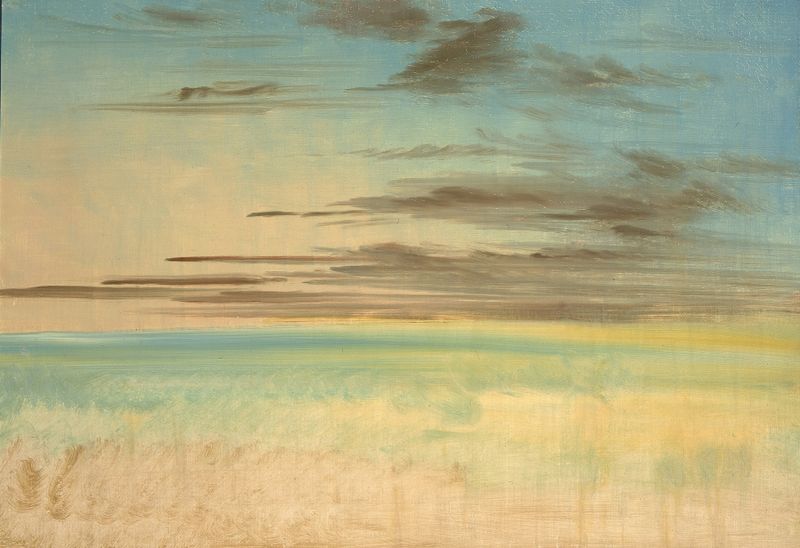 Landscape Background 5 by George Catlin, oil on canvas showing a vast horizon with earthy tones.