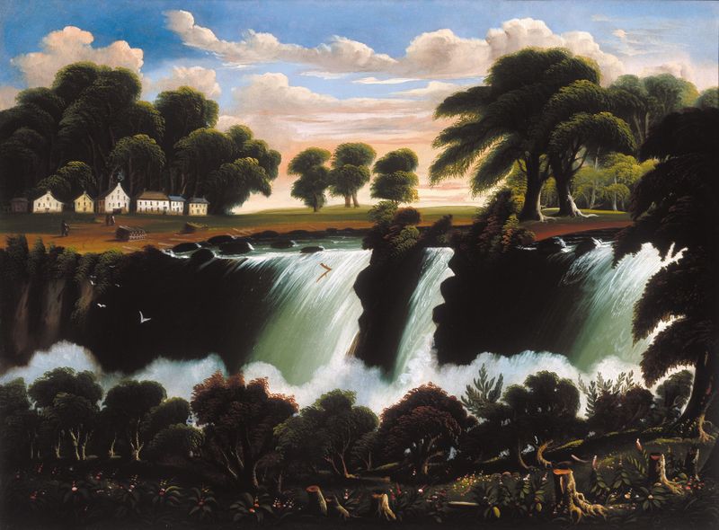 Genesee Falls, Rochester by Thomas Chambers, oil painting depicting a waterfall and river