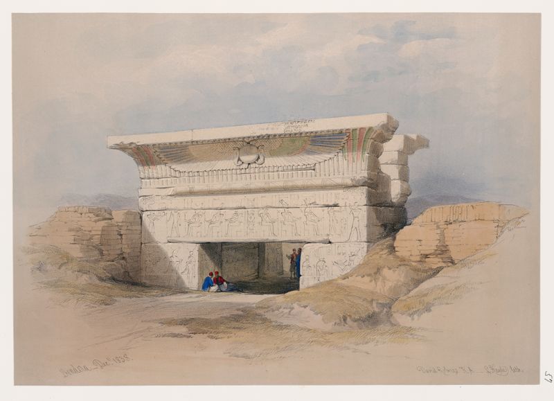 Litografía de Dendera de David Roberts, con columnas de templo antiguas.