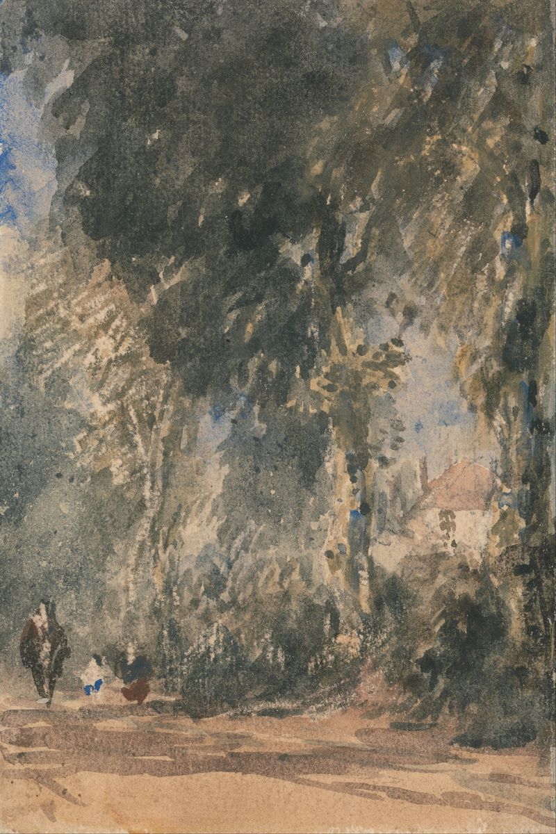 Acuarela de David Cox que representa un arco rodeado de exuberante vegetación