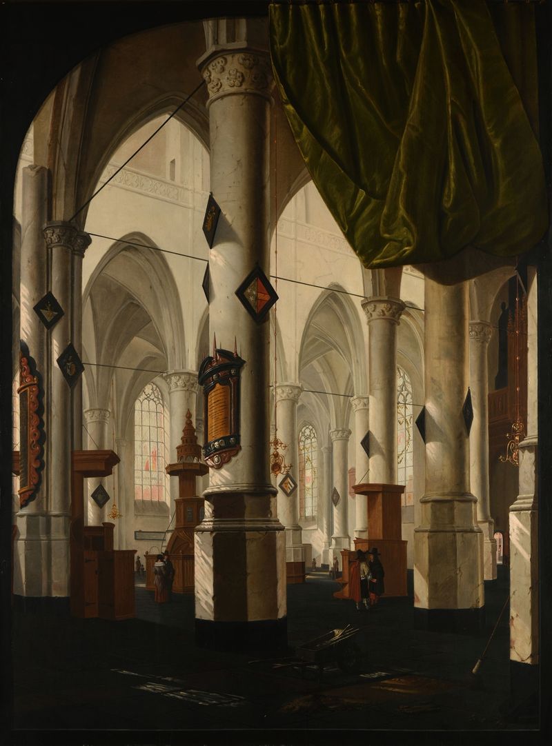 Interior de uma igreja com teto abobadado, óleo sobre tela de Daniël de Blieck