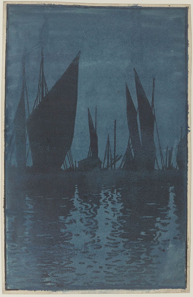 Soleil couchant, Honfleur de Henri-Charles Guérard, impressionismo, retratando um pôr do sol sobre a água