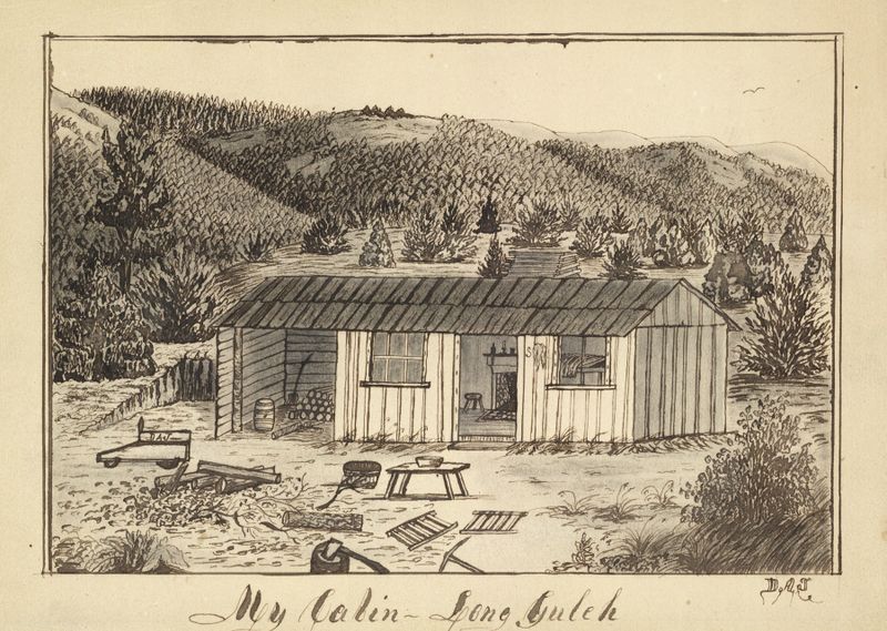 Cabaña en un paisaje forestal, pintura al óleo de Daniel A. Jenks