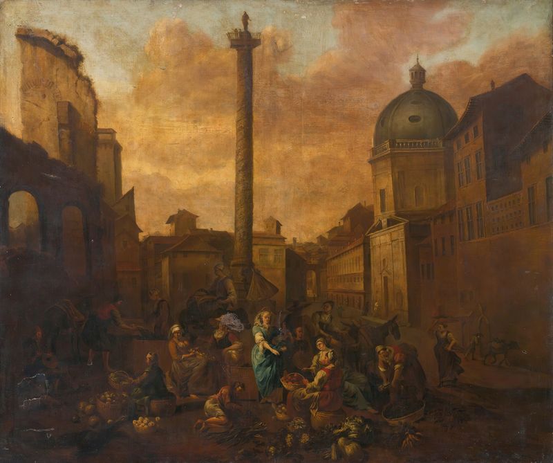 Genre scene depicting a market with figures, oil painting by Hendrick Mommers