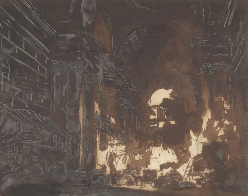 Washerwomen in a ruined gallery, oil on canvas by Hubert Robert