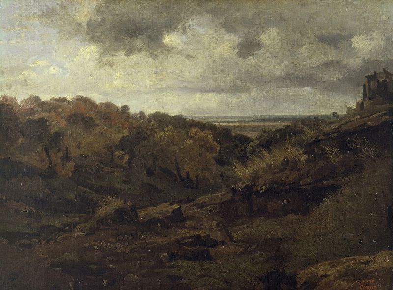 Paisagem italiana perto de Marino no outono, pintura a óleo de Jean-Baptiste-Camille Corot