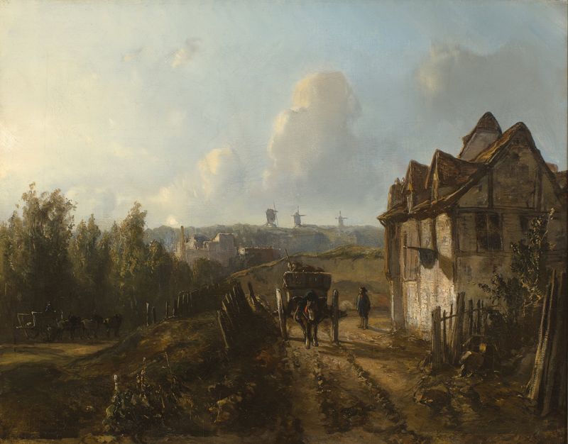 Paisaje de Montmartre con molinos de viento, óleo de Johan Barthold Jongkind