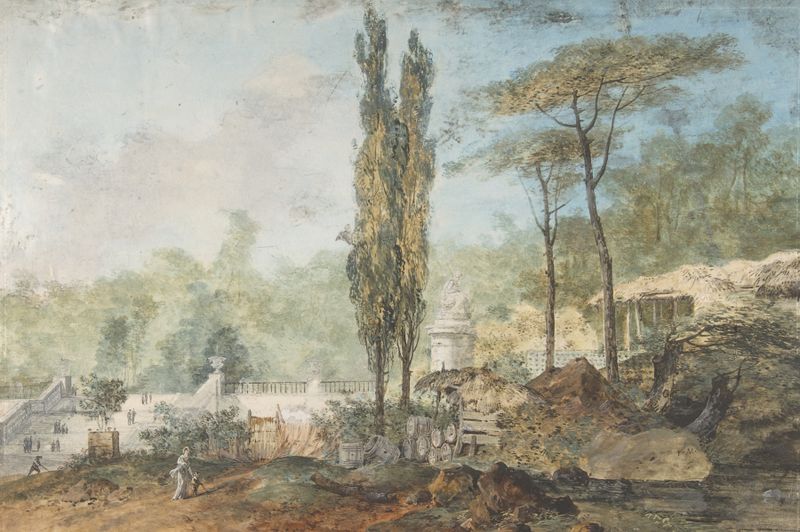 Paisaje con verdes vibrantes y follaje de Louis Gabriel Moreau, pintura al óleo