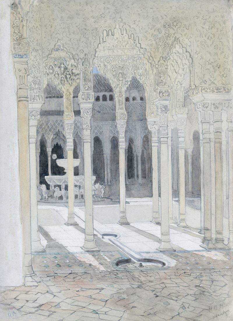 O Pátio dos Leões, a Alhambra, Granada, Espanha de Hercules Brabazon Brabazon, meio desconhecido