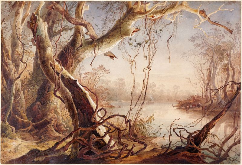 Mouth of the Fox River, Indiana, watercolor on paper by Karl Bodmer
