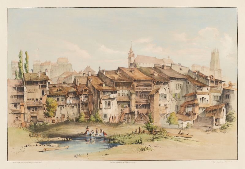 Paisaje de Fribourg (Suisse) de Frédéric-François d' Andiran, óleo sobre lienzo
