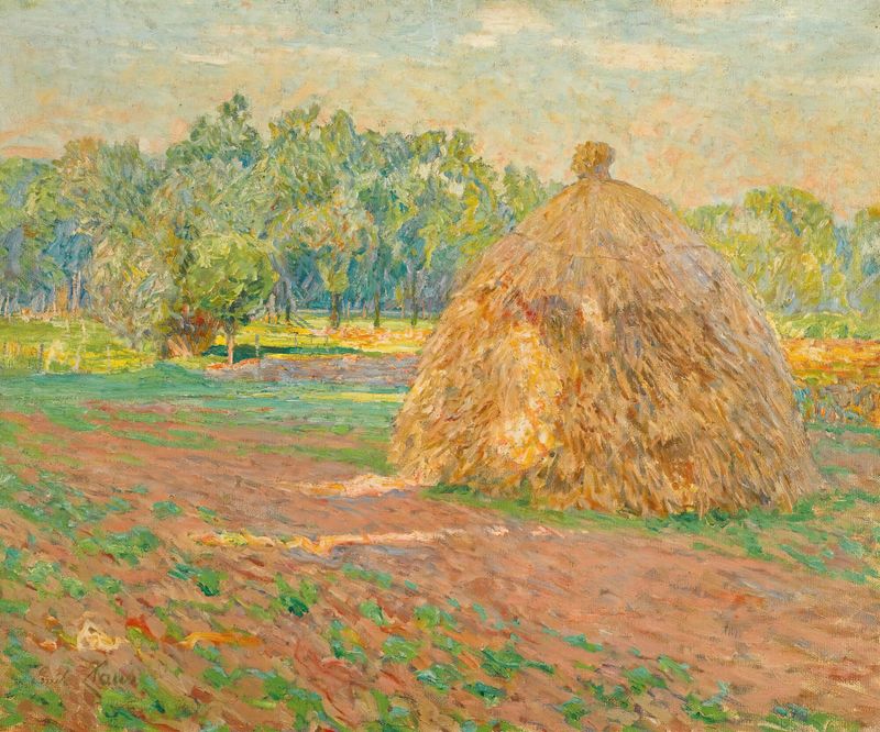 Landscape with a haystack, oil painting by Emile Claus