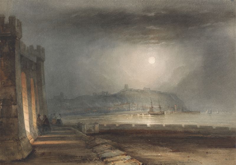 Moonlight over Scarborough Harbour, Yorkshire, oil on canvas by Henry Barlow Carter