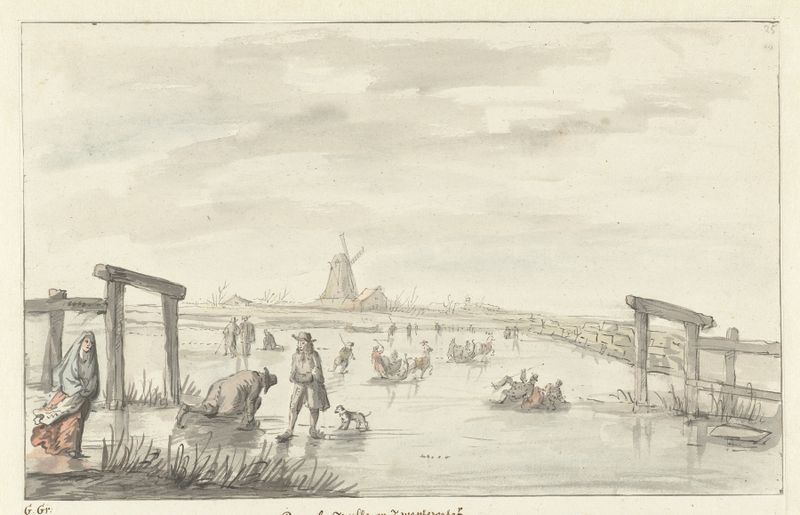Paisaje invernal con árboles y río, óleo sobre lienzo de Gerrit Grasdorp