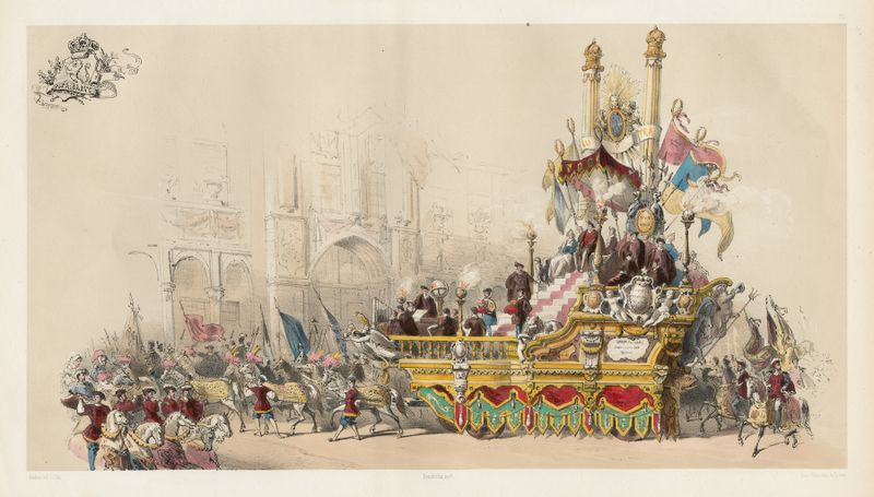Historical scene featuring an ornate carriage, oil painting by Jules Helbig