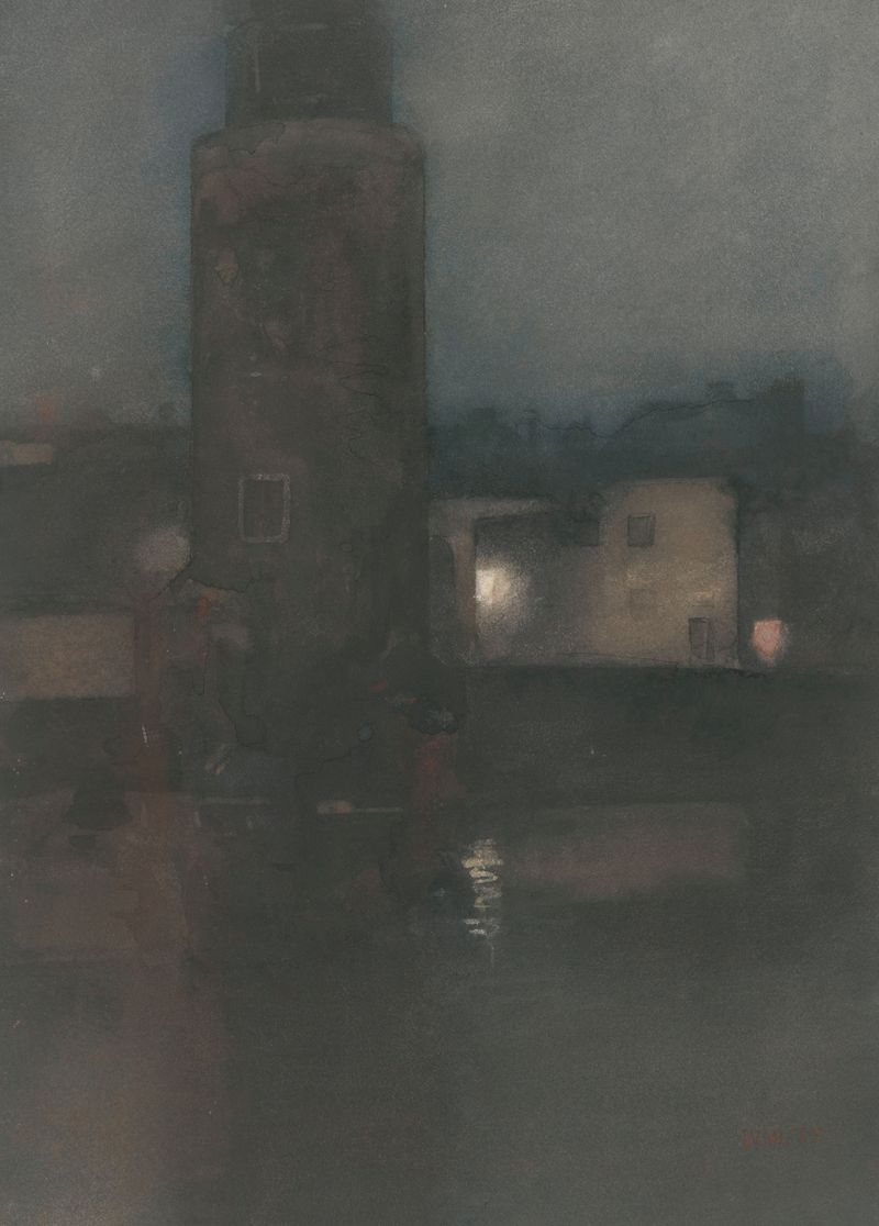 De Montelbaanstoren te Amsterdam bij nacht, oil on canvas by Willem Witsen