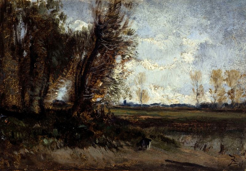 Escena marina con aguas tranquilas y un cielo vibrante de Félix Ziem, pintura al óleo